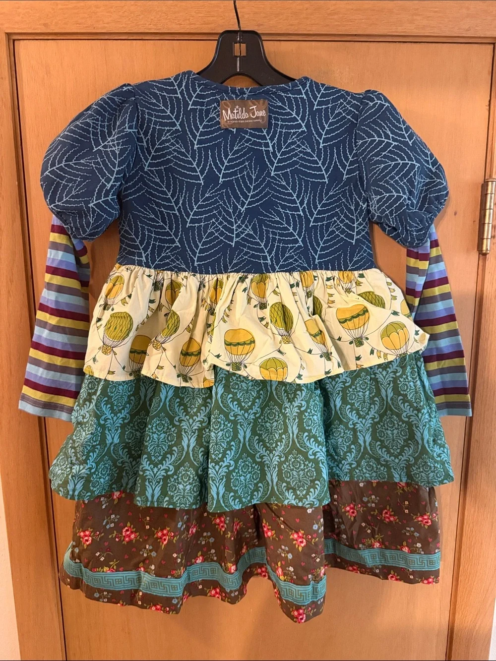 Matilda Jane Kids Girls Paint by Numbers Tiered Mixed-Print Dress Teal Size 8